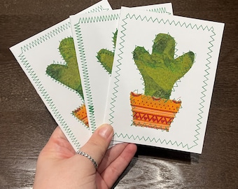 3 set of Christmas Handmade Greeting Cards with envelopes - Cactus Theme - Refugee Made