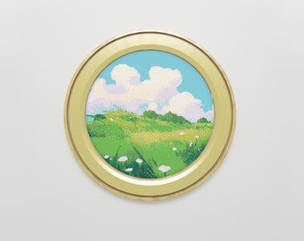 Ghibli inspired Meadow Cross Stitch Pattern | Anime Landscape Cross Stitch Chart Download | Nature Cross Stitch | Large Modern Cross Stitch