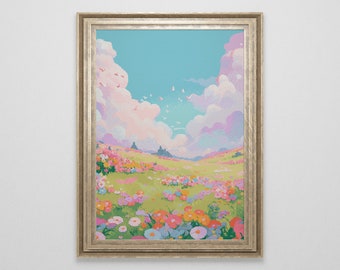 Flower Meadow Cross Stitch Pattern | Landscape Cross Stitch Chart Download | Nature Cross Stitch | Anime Cross Stitch PDF