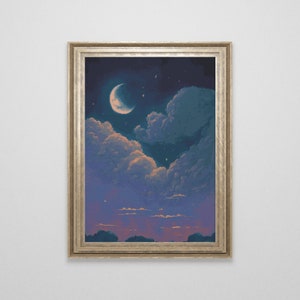 Night Sky Cross Stitch Pattern | Night Sky Cross Stitch Chart Download | Large Modern Moon and Stars Counted Cross Stitch PDF