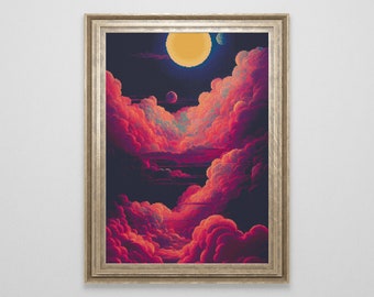 Neon Moon Cross Stitch Pattern | Vintage Galaxy Cross Stitch Chart Download | Large Space Counted Cross Stitch PDF