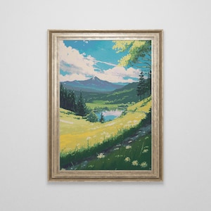 Mountain Meadow Cross Stitch Pattern | Anime Landscape Cross Stitch Chart Download | Nature Cross Stitch | Large Modern Cross Stitch