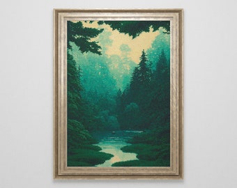 Dark Forest Cross Stitch Pattern | Landscape Cross Stitch Chart Download | Nature Cross Stitch Patterns | Large Counted Cross Stitch PDF