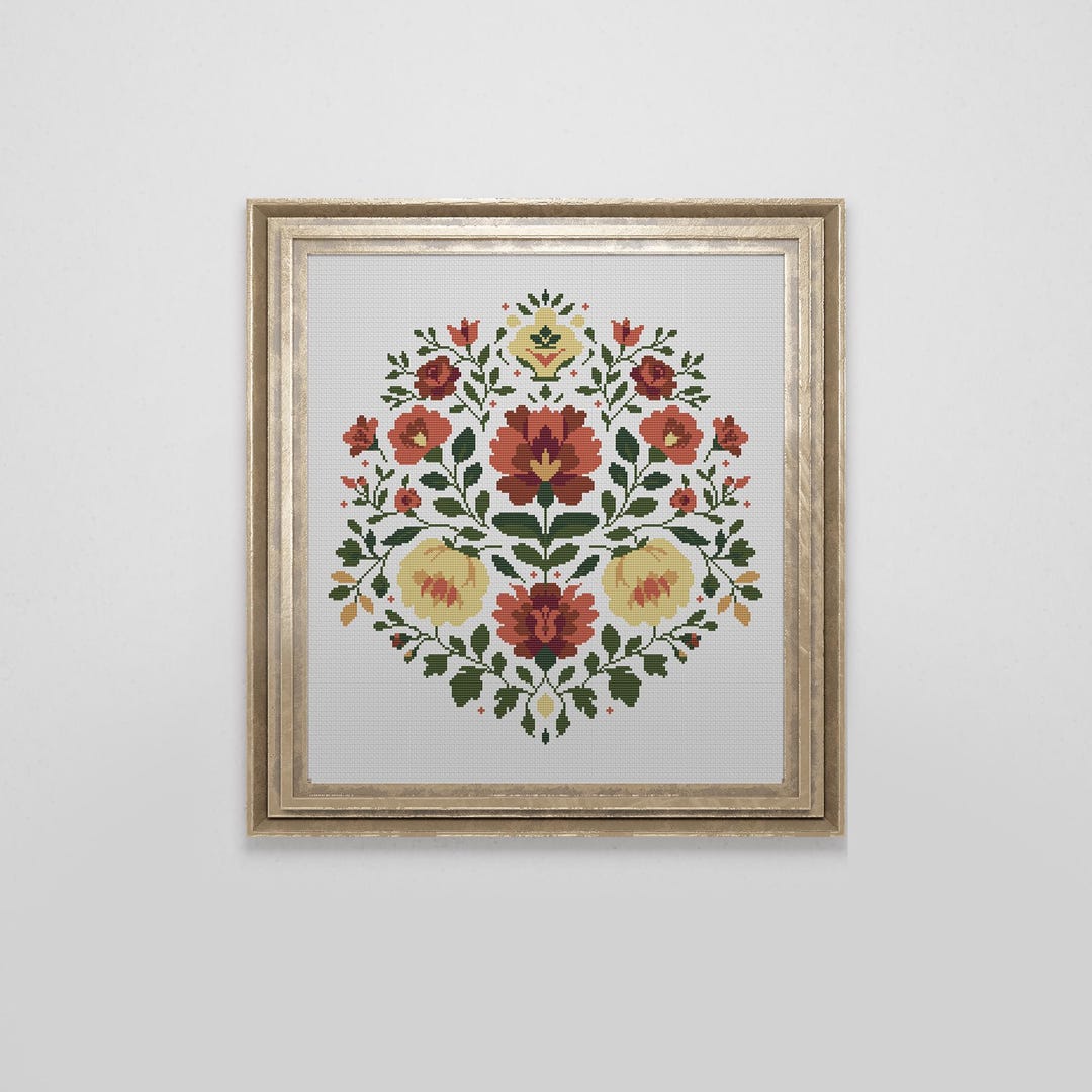 Oseberg Roses Pattern Ornamental Roses Cross Stitch Pattern | Nordic Folk PDF Pattern | Easy ...