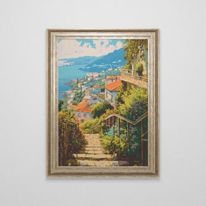 Amalfi Coast Italy Cross Stitch Pattern | Italian Landscape Counted Cross Stitch Chart | Mediterranean Crossstitch PDF Download