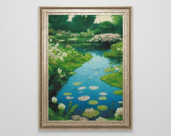 Victorian Rose Garden Cross Stitch Pattern | Vintage Botanical Cross Stitch Chart | Landscape Cross Stitch Art | Unique Cross Stitch
