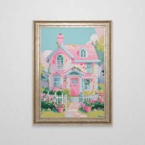 Cute Pink Dollhouse Cross Stitch Pattern | Kawaii Cross Stitch Chart Download | Cottagecore | Modern Aesthetic Cross Stitch | PDF Download