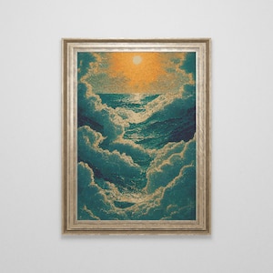 Beautiful Ocean Cross Stitch Pattern | Ocean Waves Patterns | Seascape Cross Stitch Chart Download | Large Sea Counted Cross Stitch PDF