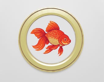 Goldfisch Kreuzstichmuster | Moderne Fische Kreuzstich PDF | Stickdatei | Anfänger Kreuzstich |