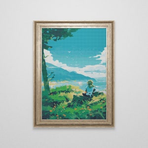 Patrón de punto de cruz inspirado en Zelda / BOTW TOTK Paisaje Punto de cruz / Patrones de naturaleza / Punto de cruz contado grande PDF