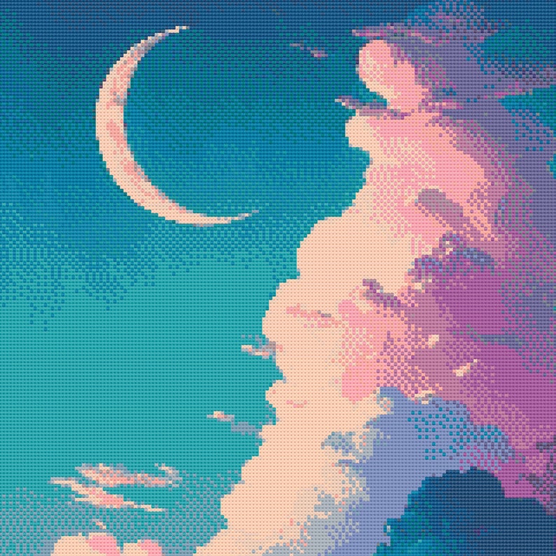 Pastel Moon in Clouds Cross Stitch Pattern | Modern Celestial Cross ...