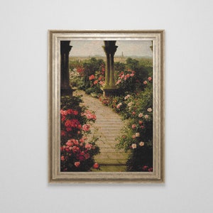 Victorian Rose Garden Cross Stitch Pattern | Vintage Botanical Cross Stitch Chart | Landscape Cross Stitch Art | Unique Cross Stitch