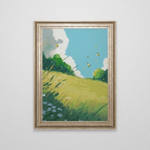 Ghibli inspired Meadow Cross Stitch Pattern | Landscape Cross Stitch Chart Download | Nature Cross Stitch | Anime Cross Stitch PDF