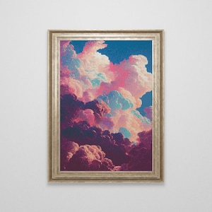 Fluffy Clouds Cross Stitch Pattern | Vintage Clouds Cross Stitch Chart Download | Large Sky Counted Cross Stitch PDF