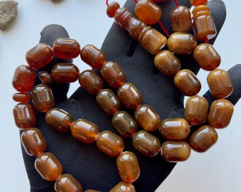 Rosario antiguo de ámbar báltico, cuentas de barril color caramelo, tesbih de oración islámico
