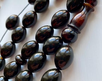 Rosario islámico de ámbar báltico natural color cereza, 73 g, 33 cuentas de oliva, Tesbih Misbaha.