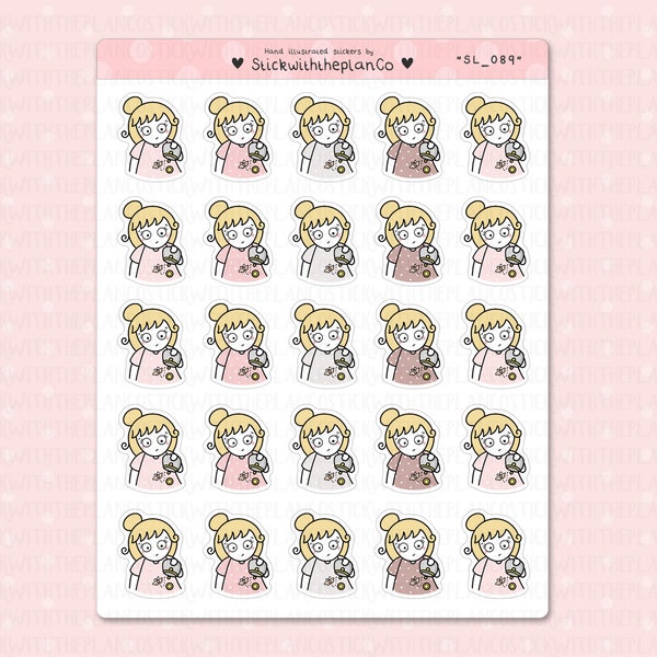SL_089 - No Money Planner Stickers, Character Stickers, Customisable Stickers, StickwiththeplanCo, Girl Stickers