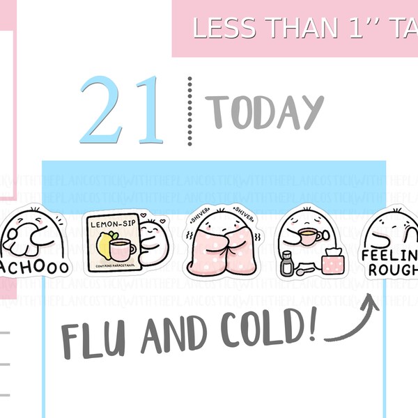 S_326 | Cold and Flu Planner Stickers,  Decorative Stickers, Tracker Stickers, Kawaii Stickers, Cute Stickers, Squidge Stickers