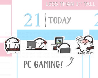 S_075 | PC Gaming Planner Stickers, Computer Stickers, Gamer Stickers, Tracker Stickers, Kawaii Stickers, Hobonichi Stickers