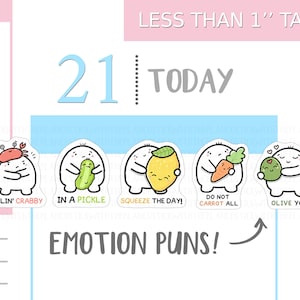 S_107 | Jeux de mots Emotion Squidge Planner Stickers, Stickers décoratifs, Stickers tracker, Stickers kawaii, Stickers mignons