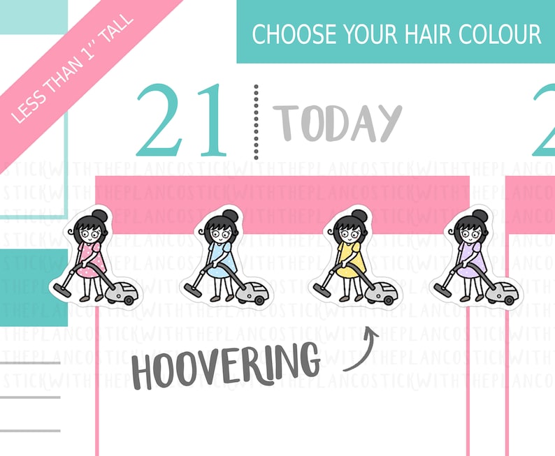 058 Hoovering Planner Stickers, Personalised Stickers, Vacuuming Stickers, Chores Stickers, Cleaning Stickers, Hobonichi Stickers image 1