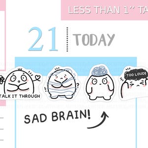 S_552 | Sad Brain Planner Stickers,  Emotion Stickers, Emoti Stickers, Tracker Stickers, Kawaii Stickers, Cute Stickers