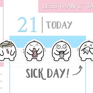 S_050 | Sick Day Planner Stickers, Ill Stickers, Emoti Stickers, Feeling Poorly Stickers, Kawaii Stickers, Character Stickers