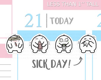 S_050 | Sick Day Planner Stickers, Ill Stickers, Emoti Stickers, Feeling Poorly Stickers, Kawaii Stickers, Character Stickers