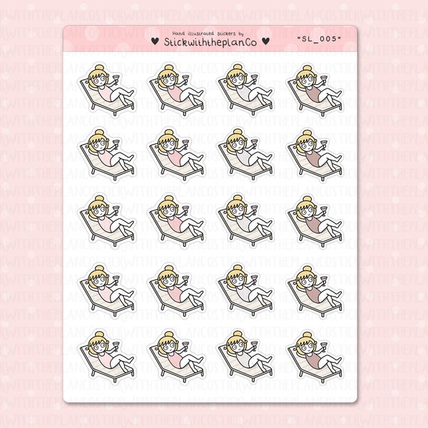 SL_005 - Sunbathing Planner Stickers, Character Stickers, Customisable Stickers, StickwiththeplanCo