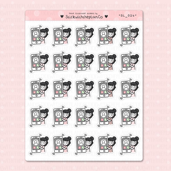 SL_024 - Phone Call Planner Stickers, Character Stickers, Customisable Stickers, StickwiththeplanCo