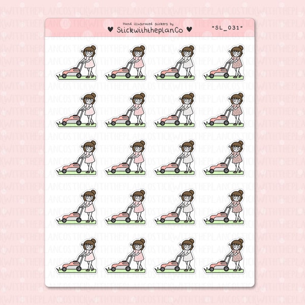 SL_031 - Mowing the Lawn Planner Stickers, Character Stickers, Customisable Stickers, StickwiththeplanCo