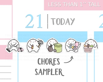 S_066 | Chores Sampler Planner Stickers, Cleaning Stickers, Emoti Stickers, Tracker Stickers, Kawaii Stickers,  Character Stickers