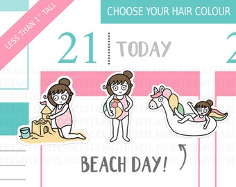 006 - Beach Day Planner Stickers, Personalised Stickers, Summer Stickers, Cute Stickers, Character Stickers, Pool Day Stickers