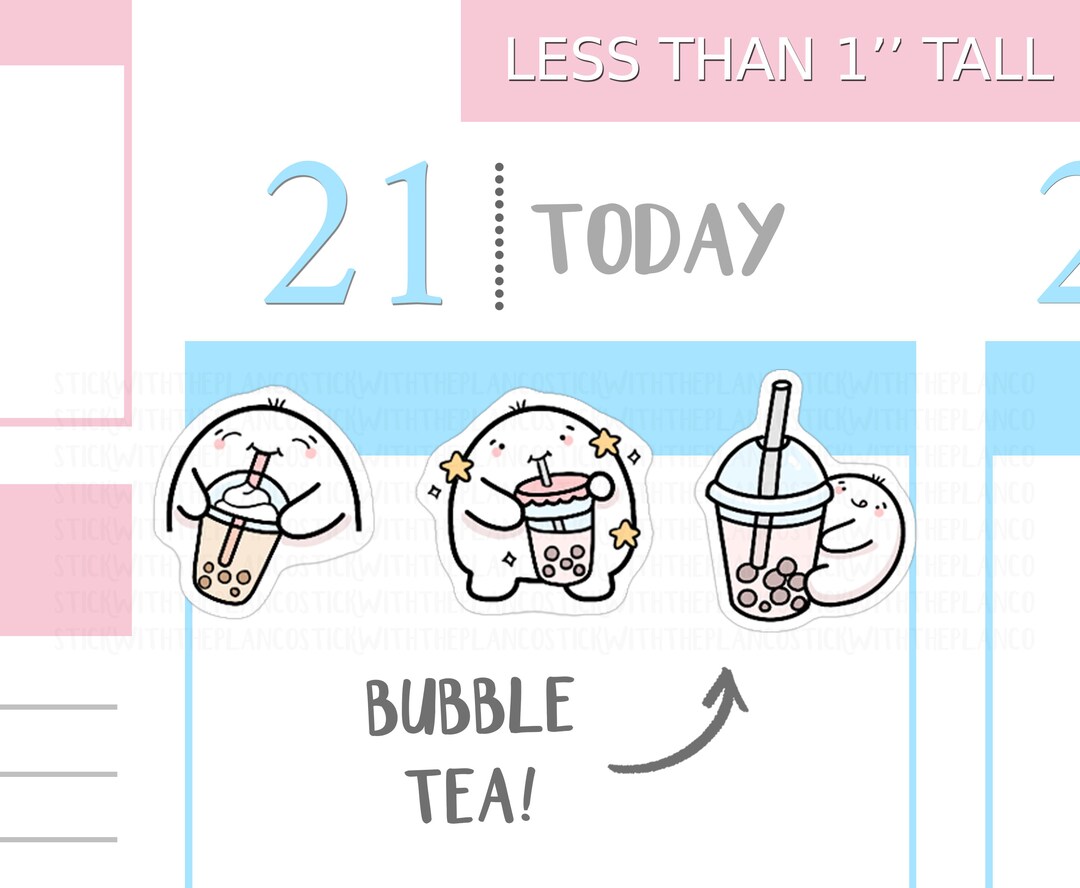 S_040 | Bubble Tea Planner Stickers, Drink Stickers, Emoti Stickers ...