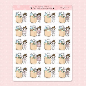 SL_086 - Food Shopping Planner Stickers, Character Stickers, Customisable Stickers, StickwiththeplanCo, Girl Stickers