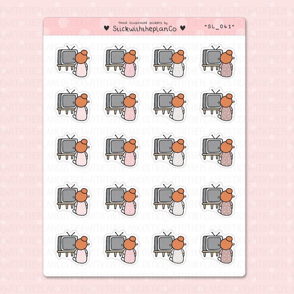 SL_041 - Watching TV Planner Stickers, Character Stickers, Customisable Stickers, StickwiththeplanCo