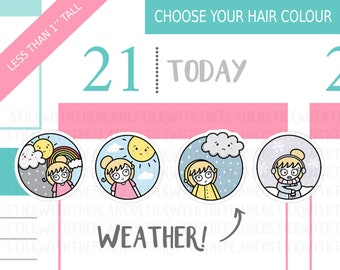 125 - Weather Icon Planner Stickers , Personalized Stickers, Rain Stickers, Character Stickers, Sunny Stickers, Hobonichi Stickers