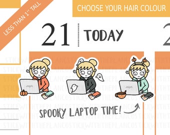 FL_014 - Spooky Laptop Stickers, Planner Stickers, Personalized Stickers, Halloween Stickers, Girl Character Stickers, Hobonichi Stickers