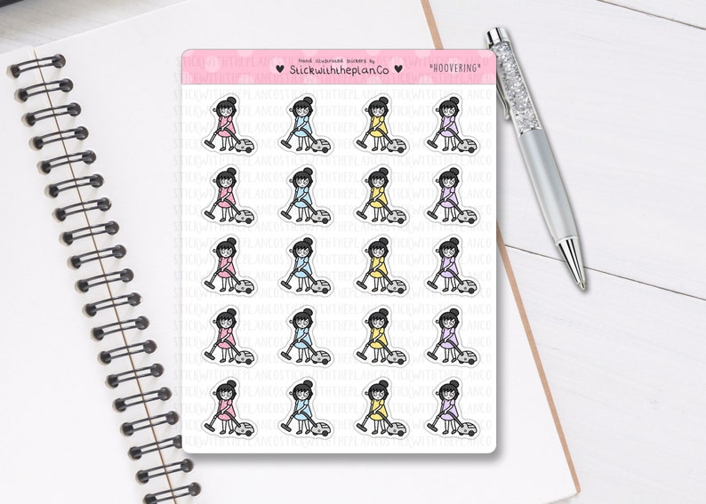 058 Hoovering Planner Stickers, Personalised Stickers, Vacuuming Stickers, Chores Stickers, Cleaning Stickers, Hobonichi Stickers image 2