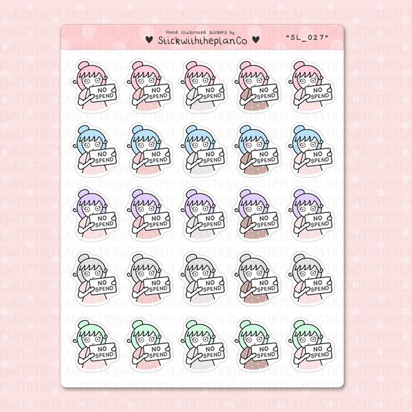 SL_027 - No Spend Planner Stickers, Character Stickers, Customisable Stickers, StickwiththeplanCo