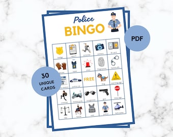 Police Bingo - 30 Police Bingo Cards - Police Party Game - Police Birthday - Police Bingo