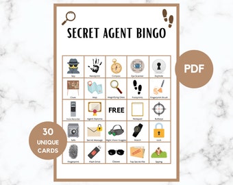 Secret Agent Bingo - Spy Birthday Activity- 30 Detective Printable Bingo Cards - Secret Agent Birthday Party Game - Secret Agent Party - PDF