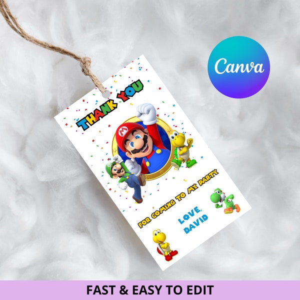 Digital Super Mario Bros - Thank You Favor Tags - Birthday Party Printable - Mario Favor Tags - Super Mario - Printable - Digital Download