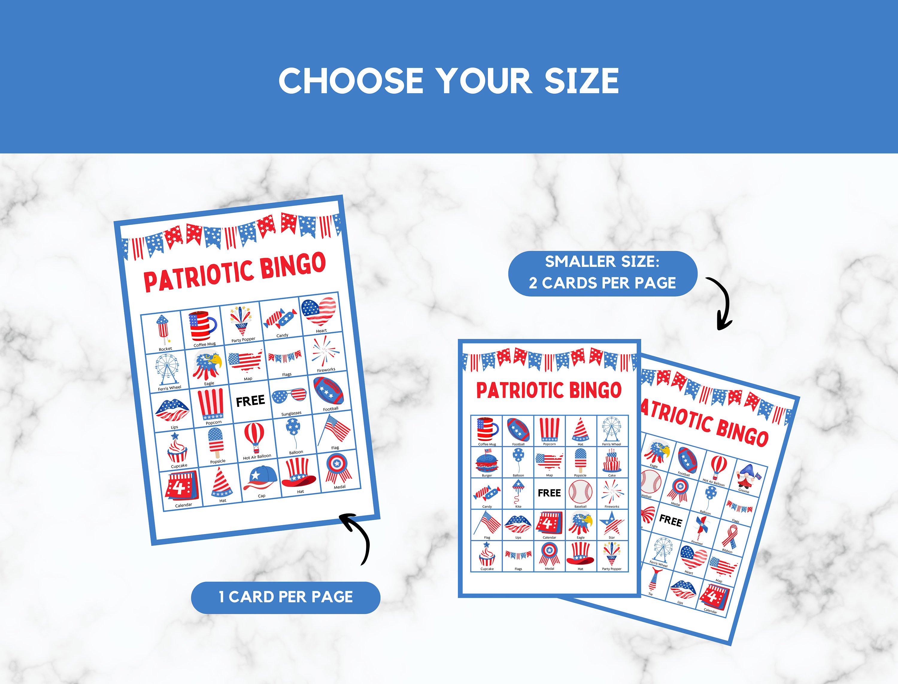 Patriotic Bingo - Independence Day Bingo - 30 4th of July Bingo Cards ...