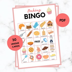Baking Bingo - 30 Baking Bingo Cards - Baking Party Game - Baking Birthday - Baking Bingo
