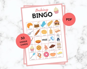 Baking Bingo - 30 Baking Bingo Cards - Baking Party Game - Baking Birthday - Baking Bingo