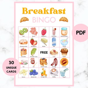 Breakfast Bingo - Breakfast Activity - 30 Breakfast Bingo Cards - Breakfast Party Game - Printable Breakfast Bingo - PDF