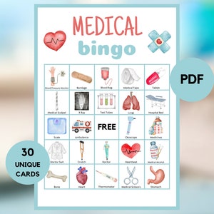 Bingo medico - Bingo medico - 30 carte Bingo medico - Bingo infermiera - Gioco per feste di laurea per infermiere - Bingo medico stampabile - PDF