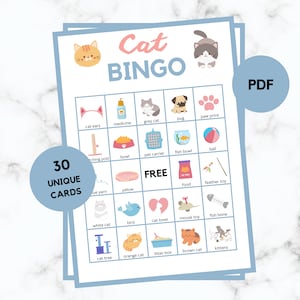 Cat Bingo - 30 cartes de bingo pour chat - Jeu de fête pour chat - Bingo pour chat - Bingo d'anniversaire - Chat