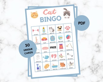 Cat Bingo - 30 Cat Bingo Cards - Cat Party Game - Cat Bingo - Birthday Bingo - Cat